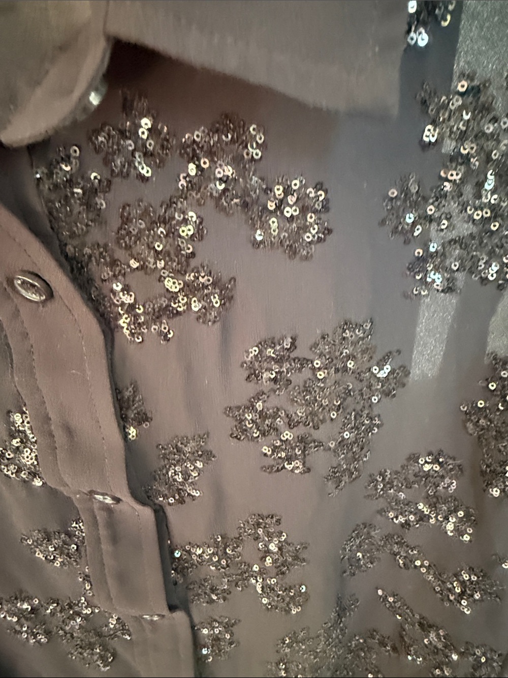 Michael Kors Black Sheer Sequin Embellished in Front Button-Down Blouse XS - Picture 3 of 6